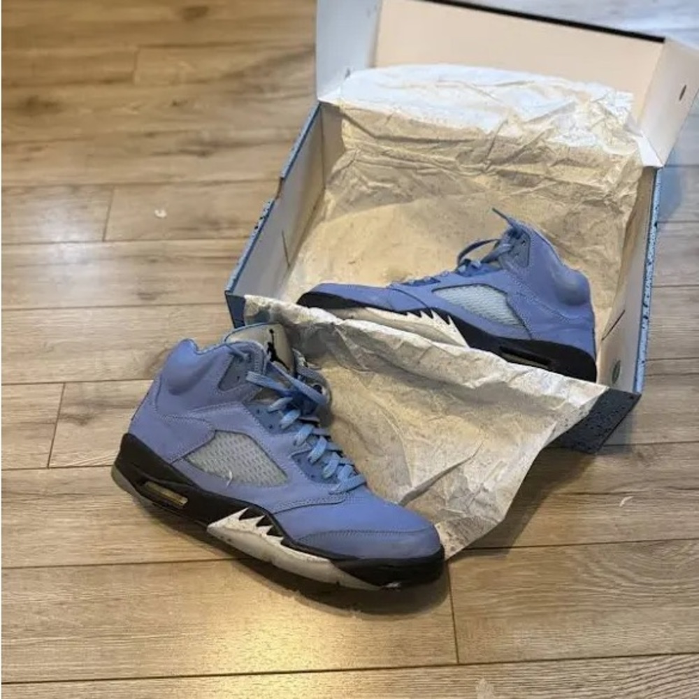 Jordan Blue High-Top Sneakers with Shark Teeth Design